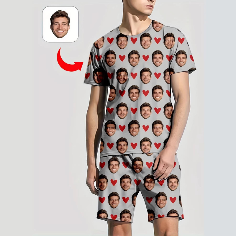 Temu Export Men's Anniversary Holiday Avatar Pod Custom Summer Pajamas 3D Digital Print Home Set