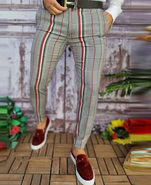 Nueva primavera y otoño pantalones casuales de negocios los hombres 3D impreso Plaid moda ropa Amazon Venta caliente