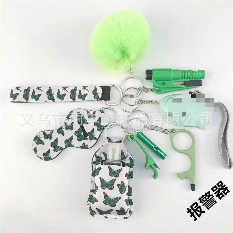 Llavero de muñeca de espejo cruzado Juego de 10 piezas Bolsa de desinfectante de manos para mujer Llavero de alarma de aluminio