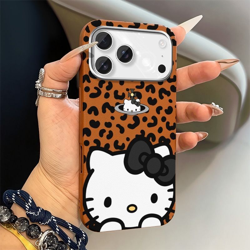 Leopard Print Anti-Fingerprint Kitty Case Suitable for Apple 17Promax Mobile Phone Case Iphone16Pro Cute 15 Cartoon 14