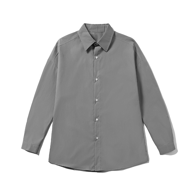 Simple Solid Color Long-sleeve Men, New Autumn Trendy Versatile Loose Casual Turn-down Collar Shirt Jacket For Teenagers_voghion.com