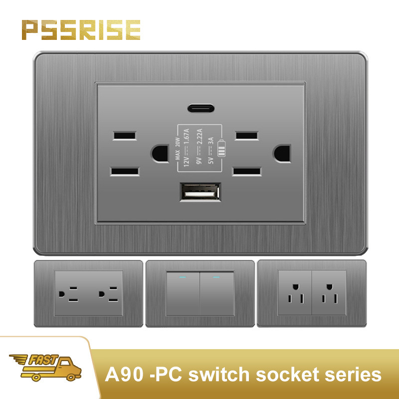 Taiwan wall socket brushed gray PC American 15A switch socket 110V concealed USB type-c