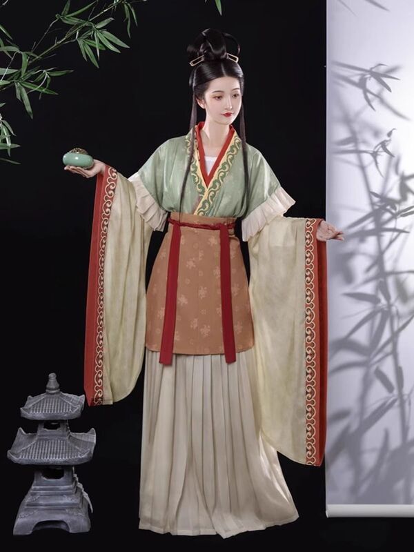 Hanfu Rental Replica of Wei, Jin, Northern and Southern Dynasties Wide-Sleeved Shirt with Curved Hem, Slimming Traditional Ancient Costume Performance Dance Outfit Rental