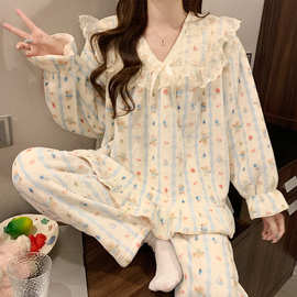 冬季珊瑚绒睡衣女秋冬季加厚保暖公主风可爱甜美法兰绒家居服套装