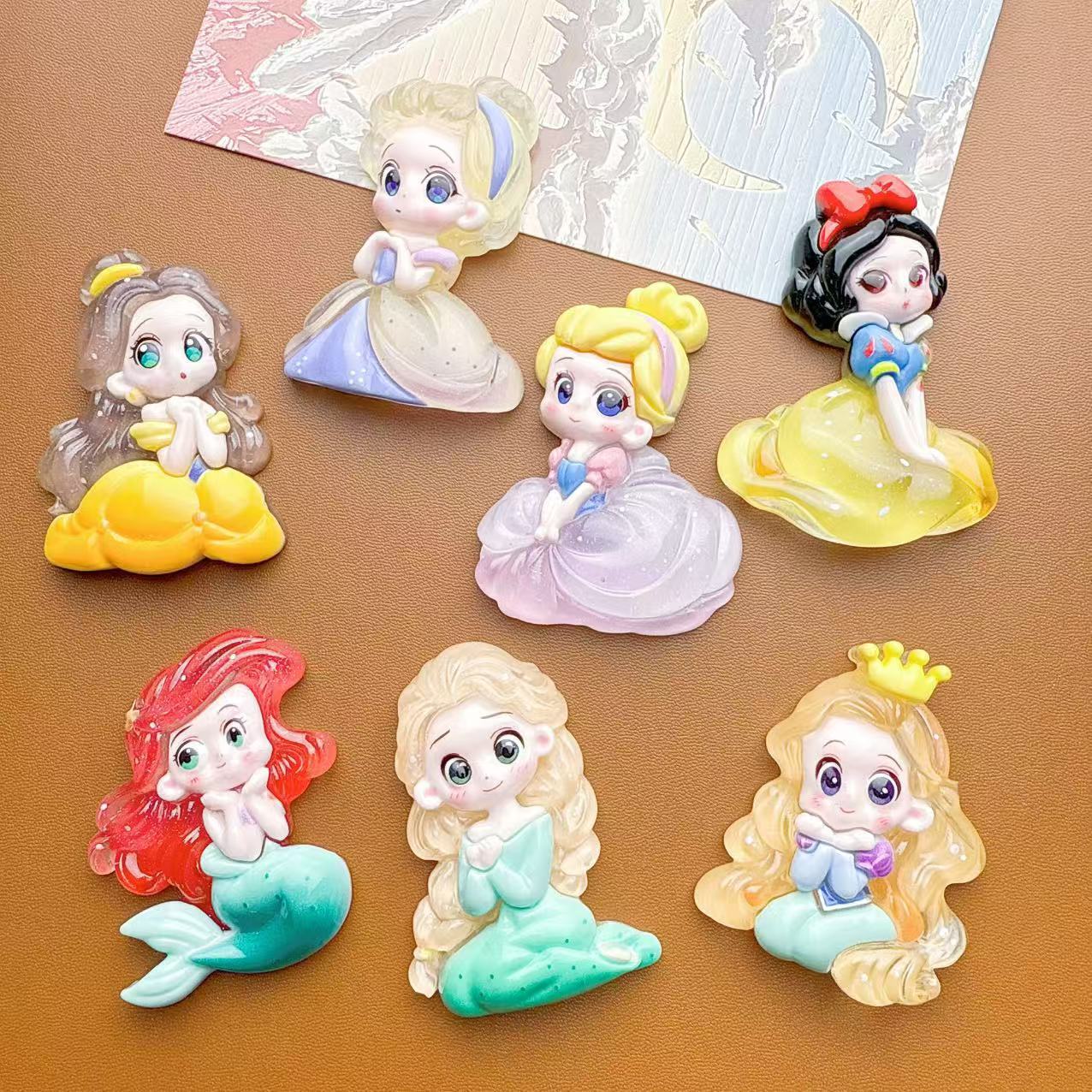 대형 빛나는 백설 공주 시리즈 수지 액세서리 DIY 크림 접착제 선물 상자 열쇠 고리 장식품 수제 스티커