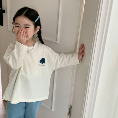 无性别穿搭2023儿童韩版长袖圆领打底衫3011梅花T恤女童百搭印花|ru