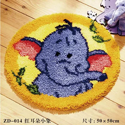 Wool Embroidery Floor Mat Crochet Embroidery | Avtomobil döşəmə paspasları - zd014-baby-elephant-38cm-white-net-cross