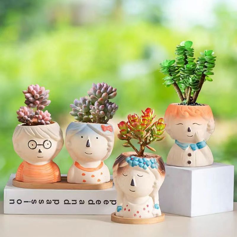 Cross-border fleshy flowerpot Internet-famous personalized stoneware balcony office desktop ornaments creative cartoon boys' and girls' flowerpot
