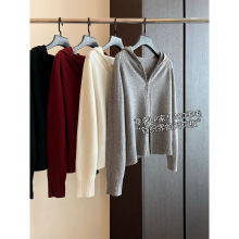 老钱风LP无缝一体帽衫全羊毛拉链连帽毛衣外套针织衫开衫上衣女秋