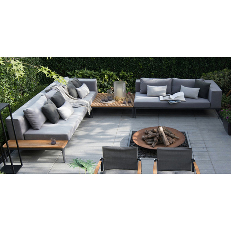 Muebles de exterior al aire libre combinación de sofá de ocio al aire libre patio balcón villa jardín madera maciza combinación de sofá de esquina