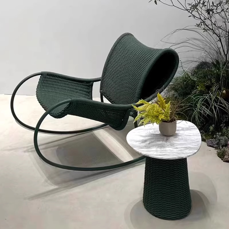 silla de caña de ocio al aire libre sofá balcón mecedora mesa de té villa hotel patio jardín terraza a prueba de agua y protección solar tela de caña