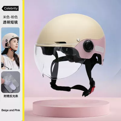 3C certified electric vehicle helmet for women, new model electric motorcycle safety helmet, sun protection, breathable, color-blocked half helmet for men (Motosiklet kaskı (dəbilqə)) - new-national-standard-class-apink-transparent-short-mirror-zl-watermark