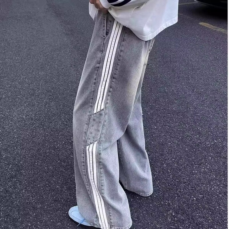 American Style Three Bar Straight Leg Jeans Men's Autumn New Retro Trendy Brand Pants Loose Wide Leg Casual Pants