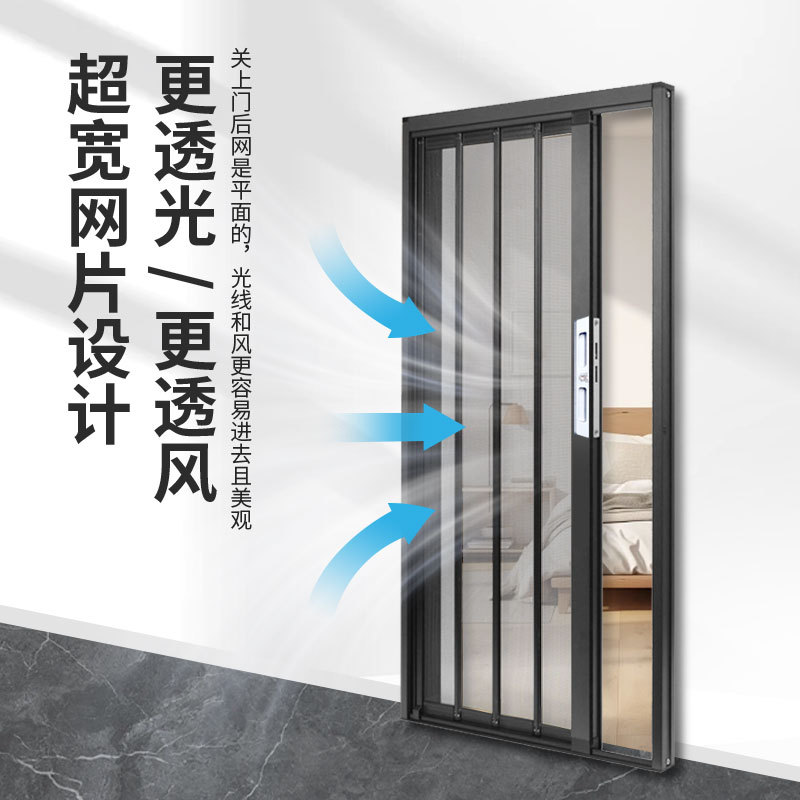 Nuevo tipo de puerta de pantalla plegable de aleación de aluminio empujando mosquitos antirrobo anti-mascota con bloqueo invisible empujando-pull red de diamante
