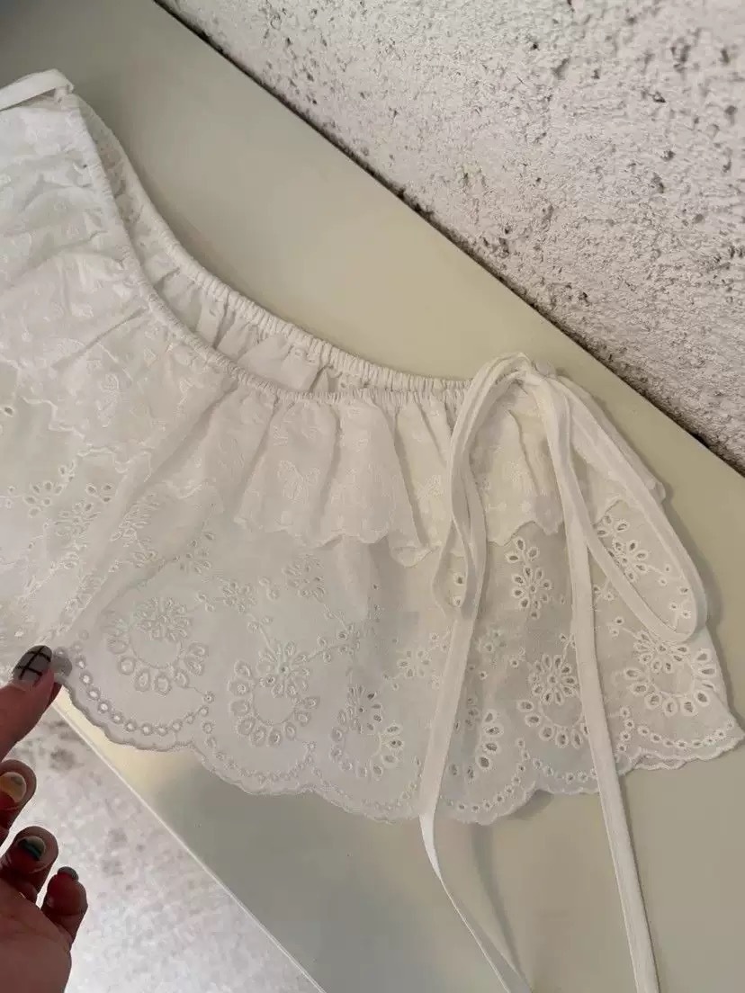 New White Fashionable Embroidered Lace Hollow-Out Skirt, French-Style Spring Lace Short Skirt, Ballet-Style Short Skirt 5