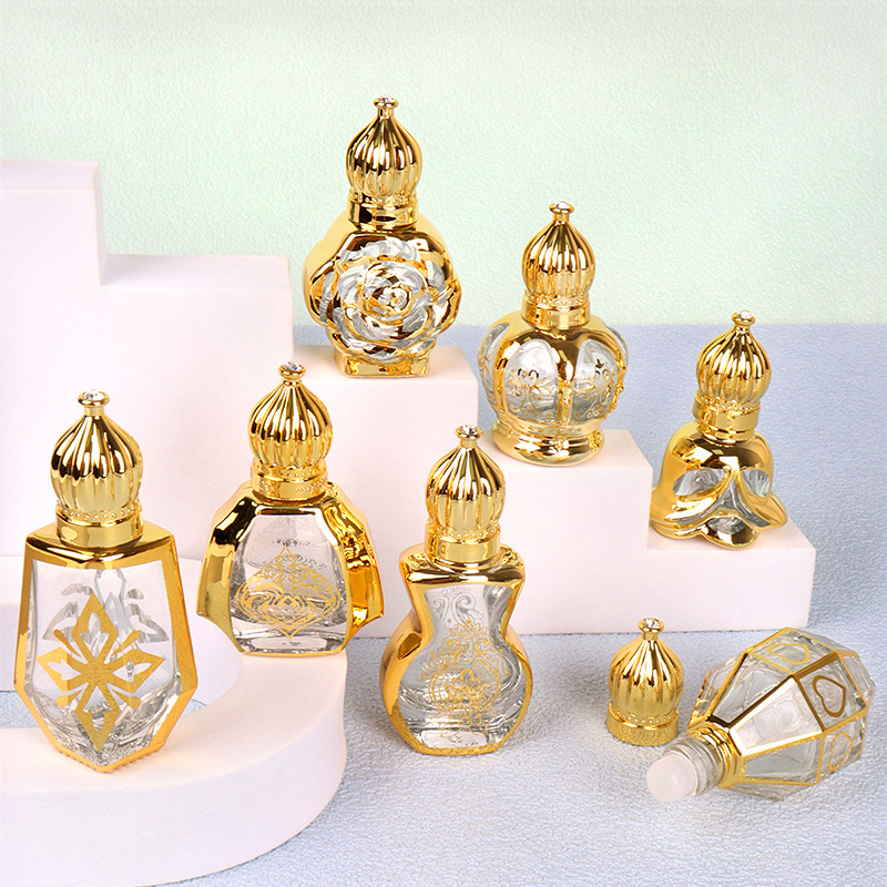 Essential Oil Roller Bottle Crown Cap Electroplated Uv Portable Gold Travel Bottle Arabian Export Export Wholesale