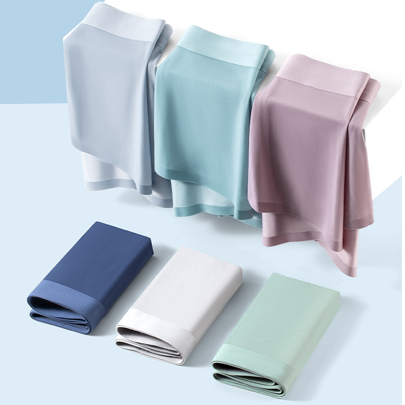Nueva ropa interior de seda de hielo color piel, cintura media para hombre, cómoda, antibacteriana 10A, entrepierna de seda de morera, ropa interior masculina al por mayor