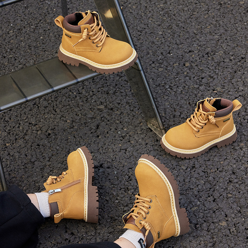 Children's Small Yellow Boots 2025 Winter New Fashion British Style Boys and Girls Boots Medium and Large Kidsren's Casual Short Boots