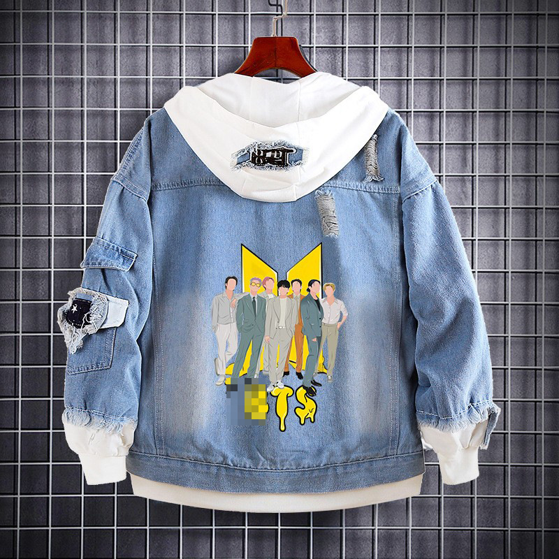 Youth League Bts Support Album Butter Butter Fake Two-Piece Denim Sweatshirt Korean Style Trendy Denim Jacket for Men and Women