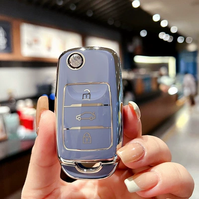 Suitable for Changan Lumin Key | Car key bag - changan-folding-gray-blue-single-shell