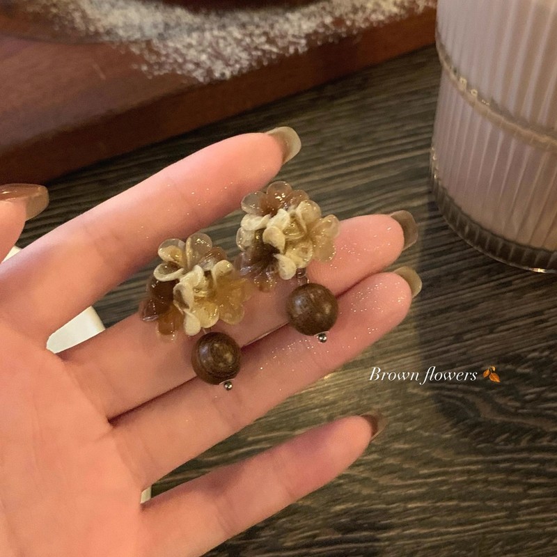 复古美拉德晕染花朵耳环女轻奢小众高级感气质耳钉独特漂亮耳饰|undefined