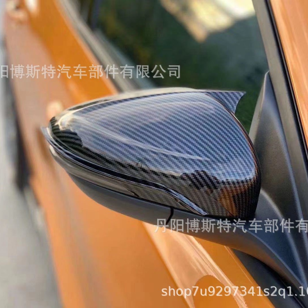 适用19-23款新福克斯后视镜盖改装碳纤维替换式亮黑牛角后视镜盖
