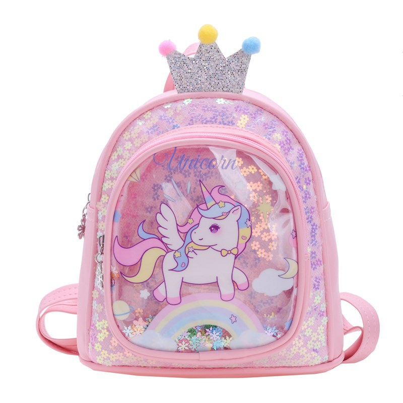 Mochila escolar de jardín de infantes para estudiantes de primaria, linda corona, linda mochila para bebé pony, nuevo bolso para niños de comercio exterior con lentejuelas