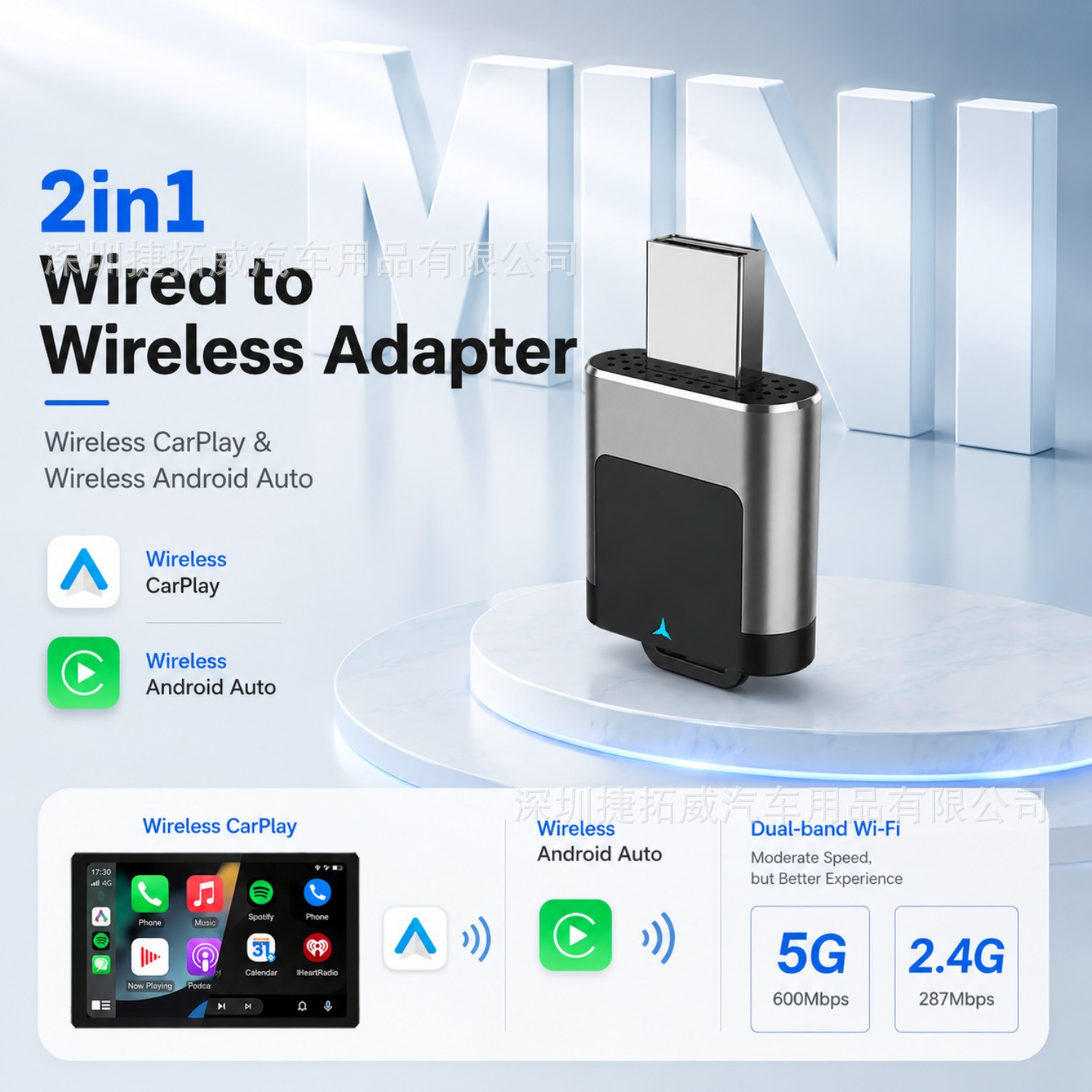2026 Cross-Border Upgraded Wireless Carplay Box Androidauto Two-In-One Adapter Car Connectivity Box