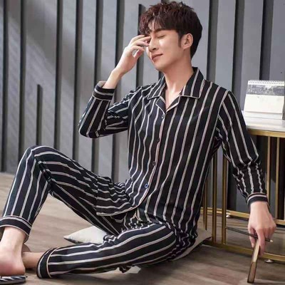 man pajamas Spring and autumn payment Long sleeve Middle-aged and young cotton material Cardigan winter Large pajamas trousers leisure time Home Furnishings
