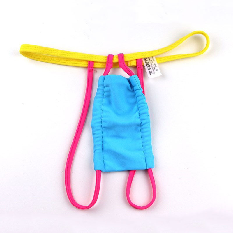 Colorful string slidable color matching men's thong high stretch Ice Silk fabric sexy men's T-pants back with double belt