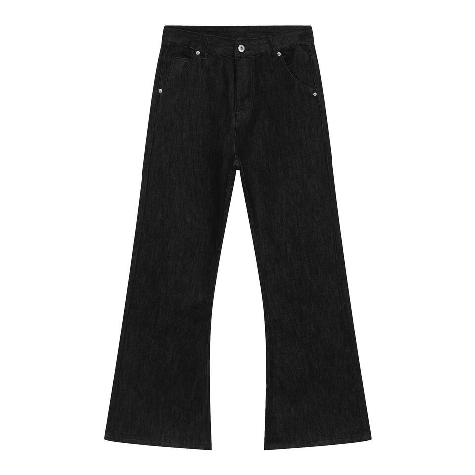 Quần jeans nam denim thô ống loe nhẹ dáng rộng có thêu — Denim đen
