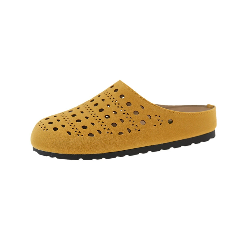Ретро нишевые полые обувь на мягкой подошве Birkenstock для женской пальцы полуаромат 2025 новая нише желтые ленивые Римские сандалии
