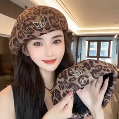 复古风早秋新款贝雷帽辣妹亚文化豹纹报童帽女街头潮流前进帽子