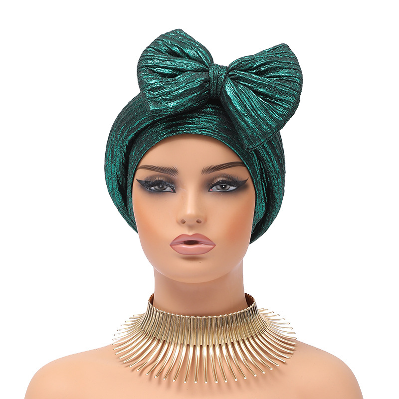 Moslimhoed Mode hete gouden voorhoofd grote strik Afrikaanse knot hoed stretch comfortabele hoofddoek hoed_voghion.com