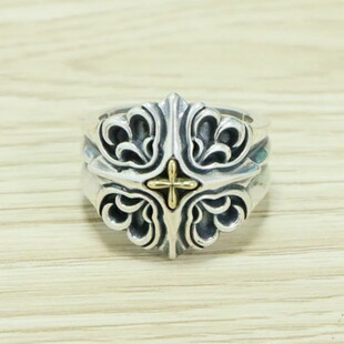 European and American Retro Thai Silver 925 Silver Cross Men's Ring Men's Open Mouth Stylish Fashion Trendy Adjustable