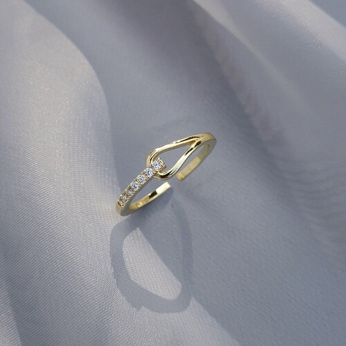 925 sterling silver plated with 14K gold temperament cross ring female Korean blogger exquisite zircon open adjustable index finger ring
