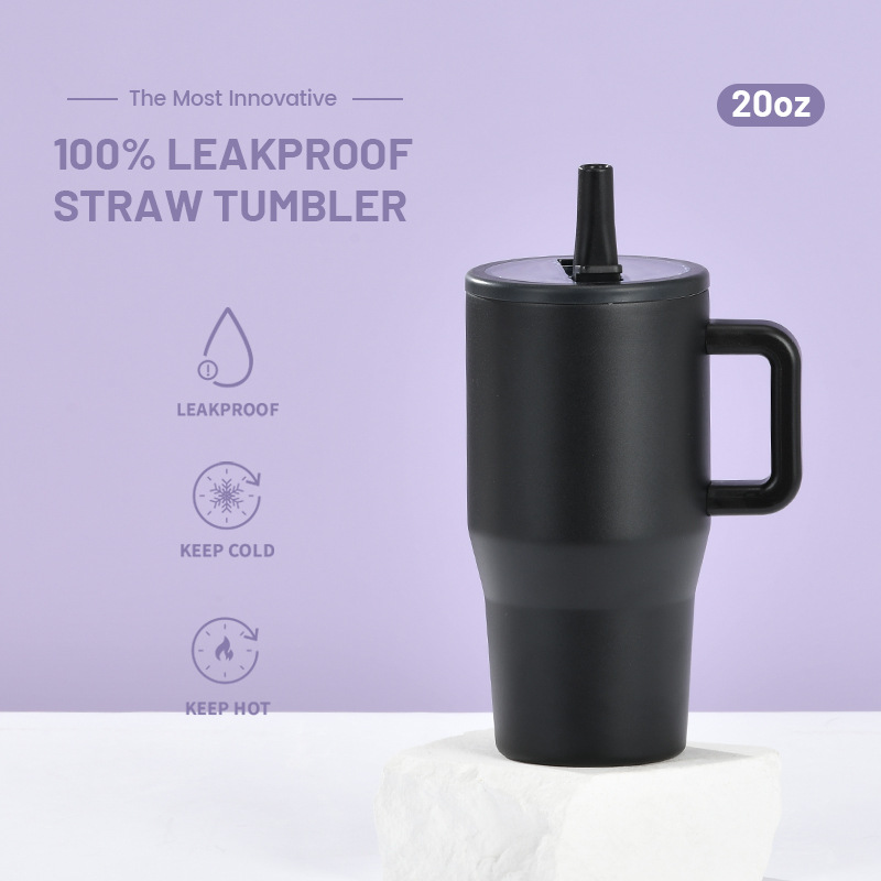 Nuevo vaso térmico de doble capa de 20 oz para 2026, a prueba de fugas, con tapa plegable y pajita, portátil, con boca para beber directamente, ideal para viajes transfronterizos.