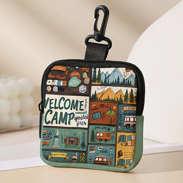 Camp Printed Coin Purse Artificial Leather Waterproof Imitation Leather Zipper Storage Bag Multifunctional Mini Headphone Bag