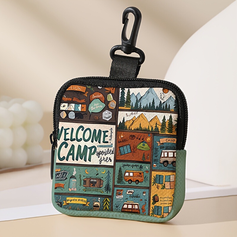 Camp Printed Coin Purse Artificial Leather Waterproof Imitation Leather Zipper Storage Bag Multifunctional Mini Headphone Bag