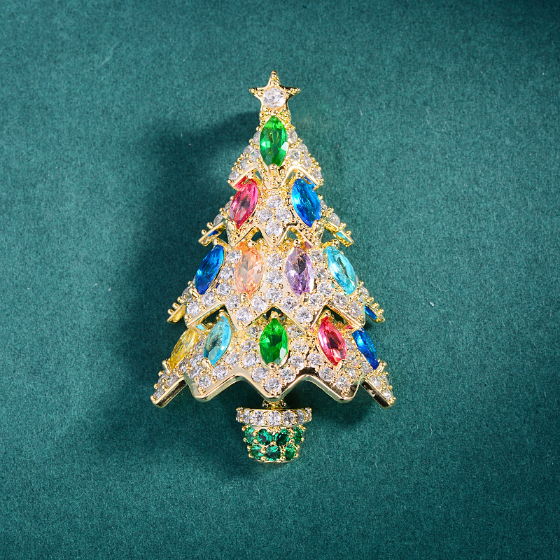 Gift high-end micro inlaid zircon Christmas tree pendant brooch coat cardigan shawl buckle personality suit pin decoration