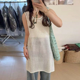 韩国东大门春季新款韩女氛围韩版ins风小众设计感镂空背心裙韩系