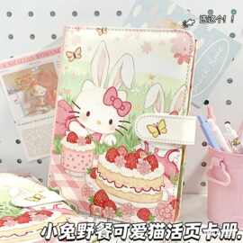 小免野餐可爱猫a5六孔卡册皮质活页本手帐本高颜值笔记本日记本