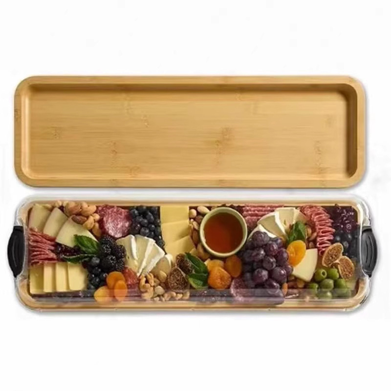 国境を越えたプラスチック製のスナップオンディナーカバー蓋竹木製トレイデリカテッセンペストリープレート野菜果物キャンディーチーズキャンプ|undefined