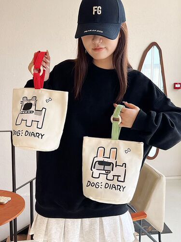 Cute Handbag with Canvas for , Portable and Unique, Bucket Dog Design, Small Minority Style, Gift Bag, New Canvas Bag
