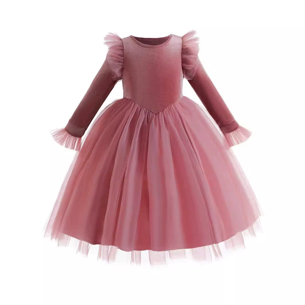 Evening dress, velvet skirt, small princess costume, long-sleeve, Amazon