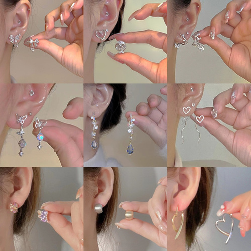 Korean version of the new S925 silver needle niche design butterfly earrings high-end non-pierced ear clip earrings wholesale for women