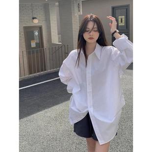 2024春秋新款港味宽松中长款白色衬衫女外穿防晒上衣oversize衬衣-阿里巴巴