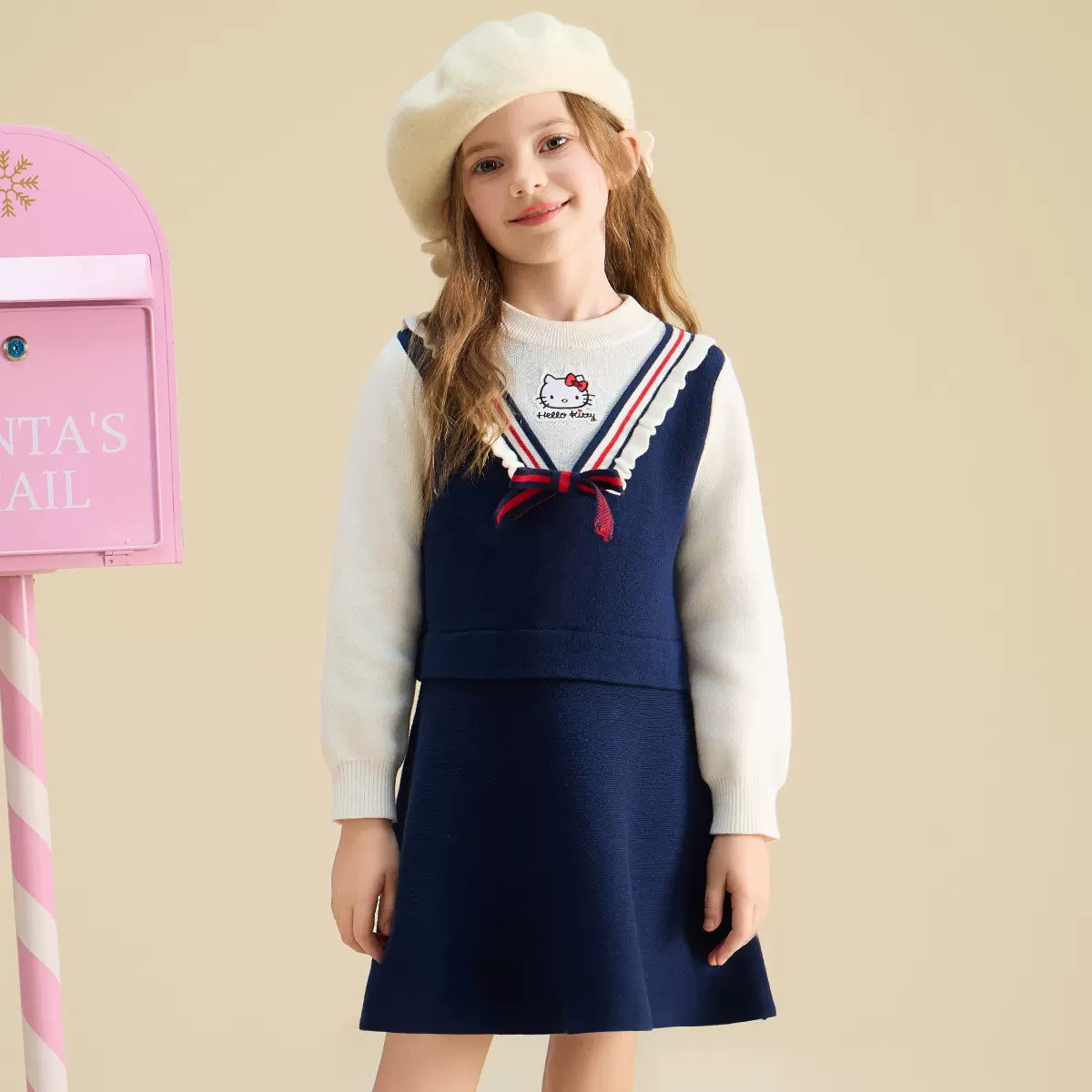 女童秋冬季毛衣假两件连衣裙2025新款海军学院风保暖中大童装