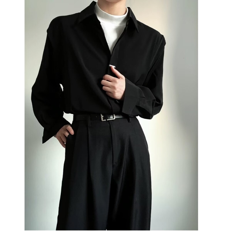 2025 Spring/Summer New Men's Stand Collar Loose Trendy Solid Color Designer Three-Dimensional Cut Versatile Fashion Shirt Trend