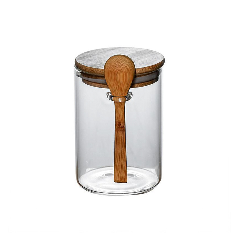 Gran por mayor contenedor con cuchara de madera cocina contenedor de condimentos contenedor de almacenamiento granos frutas secas contenedor de almacenamiento vidrio de alta borosilicina